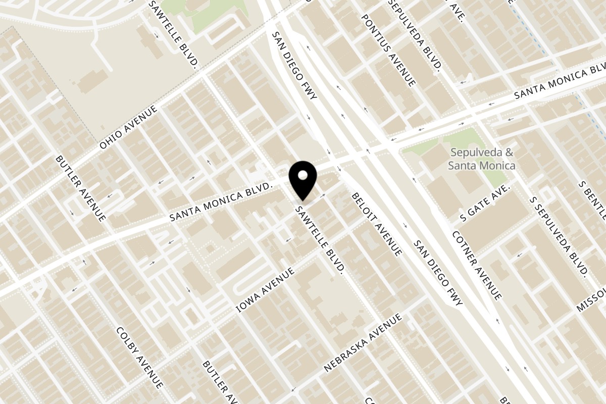 Map showing the location of Ban Ban Burger on 1644 Sawtelle Blvd #3149 in Los Angeles